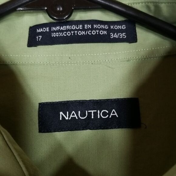 Nautica Shirt Men's 17 34/35 Button Up Regular Long Sleeve Olive Green Office - Picture 5 of 8